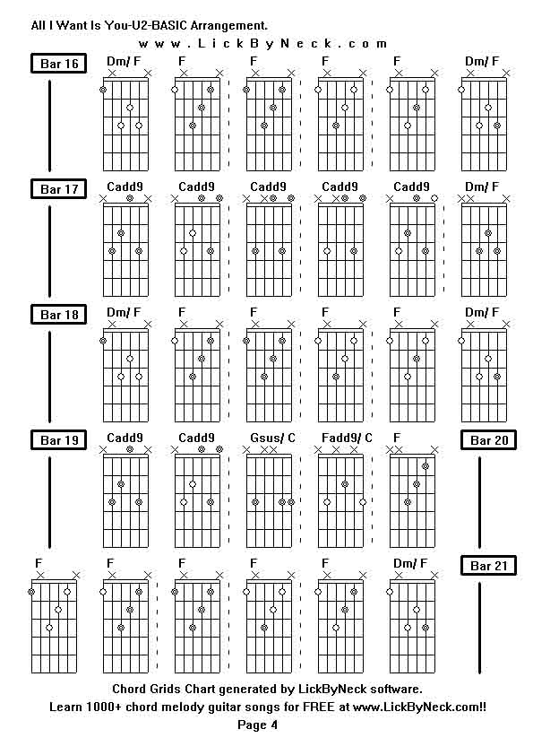 Chord Grids Chart of chord melody fingerstyle guitar song-All I Want Is You-U2-BASIC Arrangement,generated by LickByNeck software.